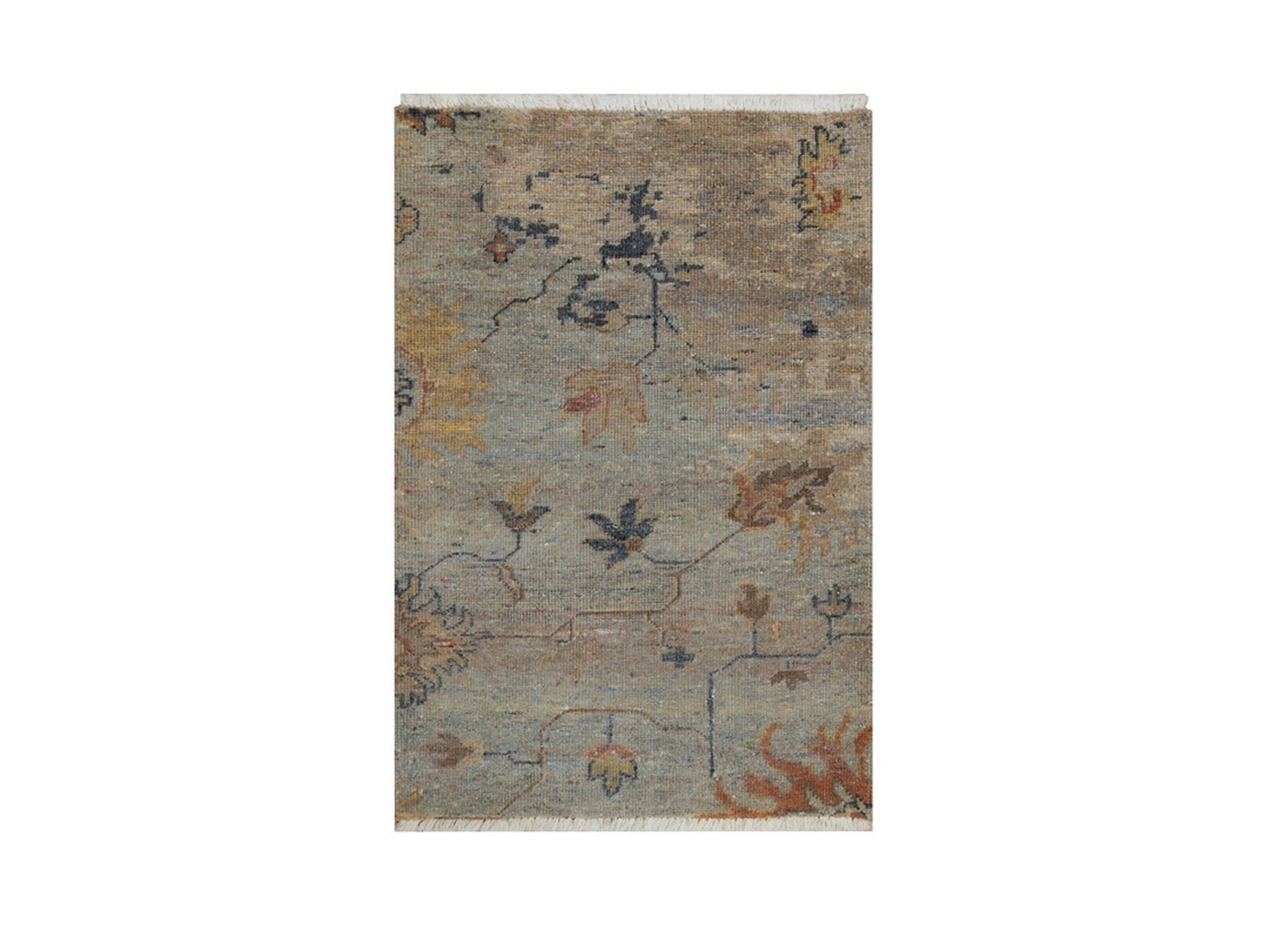 Grey 2'1" x 3'0" Oushak And Peshawar Hand knotted Wool Rug - Sku: O091455