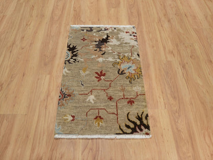 Brown 2'1" x 3'2" Oushak And Peshawar Hand knotted Wool Rug - Sku: O091457