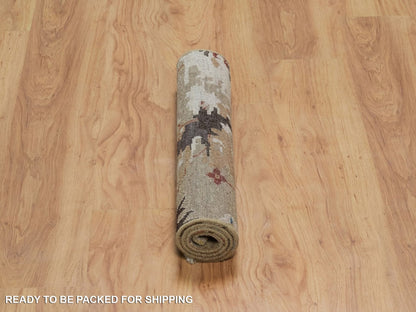 Brown 2'1" x 3'2" Oushak And Peshawar Hand knotted Wool Rug - Sku: O091457