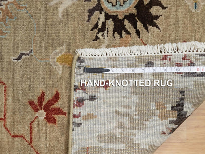 Brown 2'1" x 3'2" Oushak And Peshawar Hand knotted Wool Rug - Sku: O091457