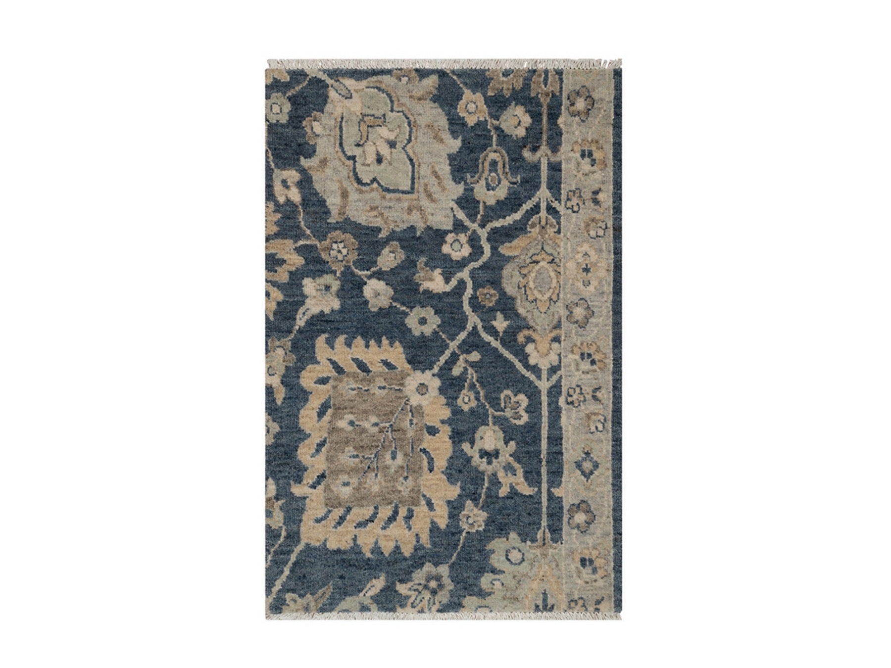 Blue 2'0" x 3'1" Oushak And Peshawar Hand knotted Wool Rug - Sku: O091459