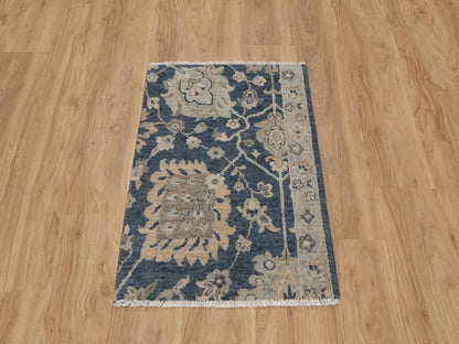 Blue 2'0" x 3'1" Oushak And Peshawar Hand knotted Wool Rug - Sku: O091459