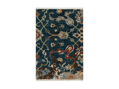 Blue 2'1" x 3'0" Oushak And Peshawar Hand knotted Wool Rug - Sku: O091461