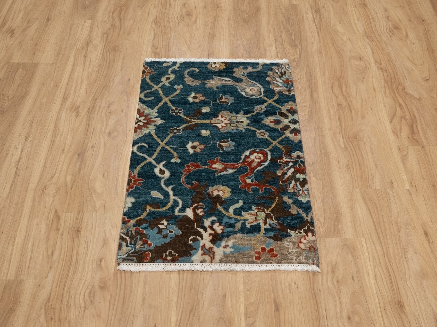 Blue 2'1" x 3'0" Oushak And Peshawar Hand knotted Wool Rug - Sku: O091461