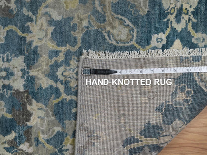 Blue 2'0" x 3'1" Oushak And Peshawar Hand knotted Wool Rug - Sku: O091462