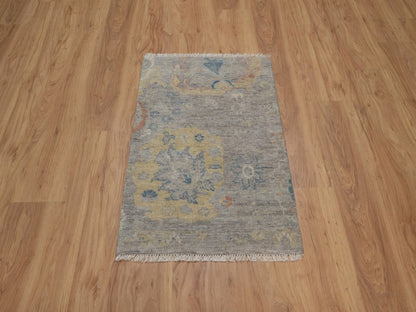 Beige 2'0" x 3'1" Oushak And Peshawar Hand knotted Wool Rug - Sku: O091463