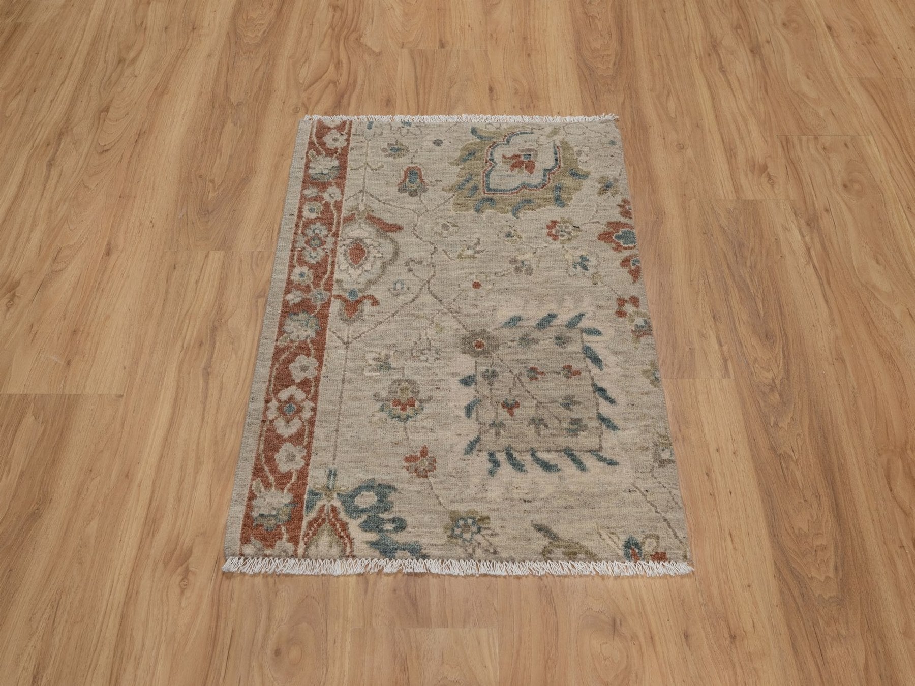 Beige 2'2" x 3'1" Oushak And Peshawar Hand knotted Wool Rug - Sku: O091464
