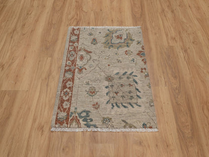 Beige 2'2" x 3'1" Oushak And Peshawar Hand knotted Wool Rug - Sku: O091464