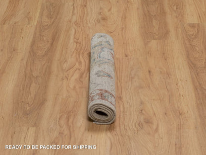 Beige 2'2" x 3'1" Oushak And Peshawar Hand knotted Wool Rug - Sku: O091464