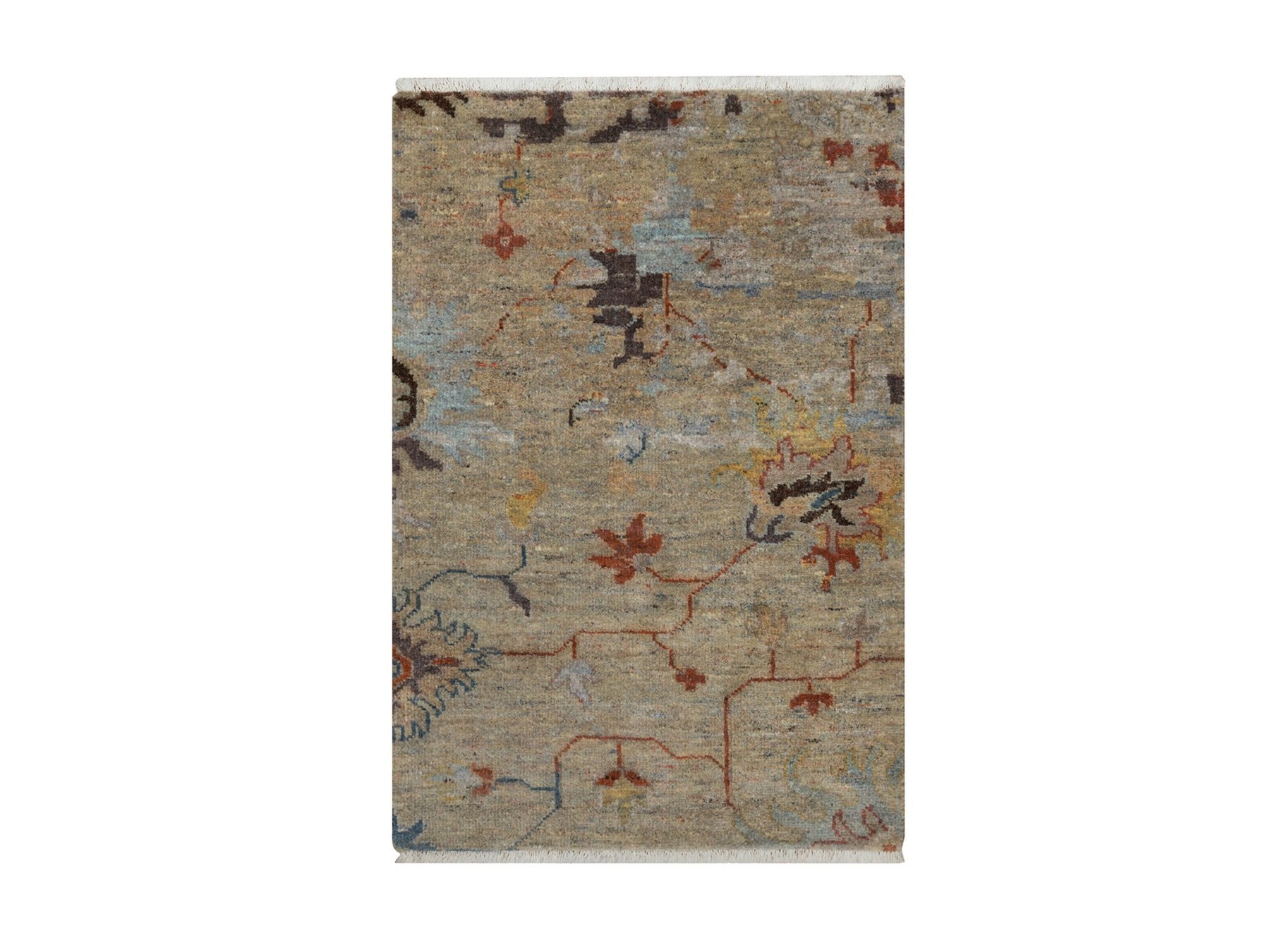 Brown 2'1" x 3'1" Oushak And Peshawar Hand knotted Wool Rug - Sku: O091466