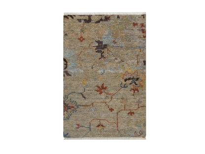 Brown 2'1" x 3'1" Oushak And Peshawar Hand knotted Wool Rug - Sku: O091466