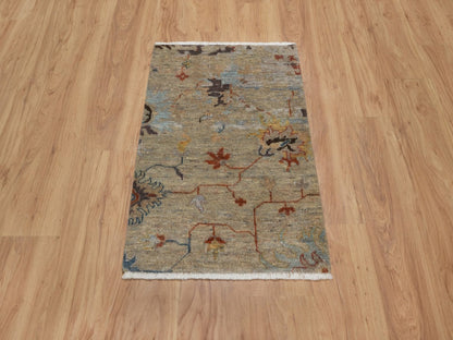 Brown 2'1" x 3'1" Oushak And Peshawar Hand knotted Wool Rug - Sku: O091466