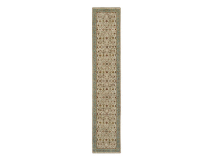Kashan Fine Oriental hand-knotted wool runner in Ivory & Blue, 3' x 15'6" — SKU O091474