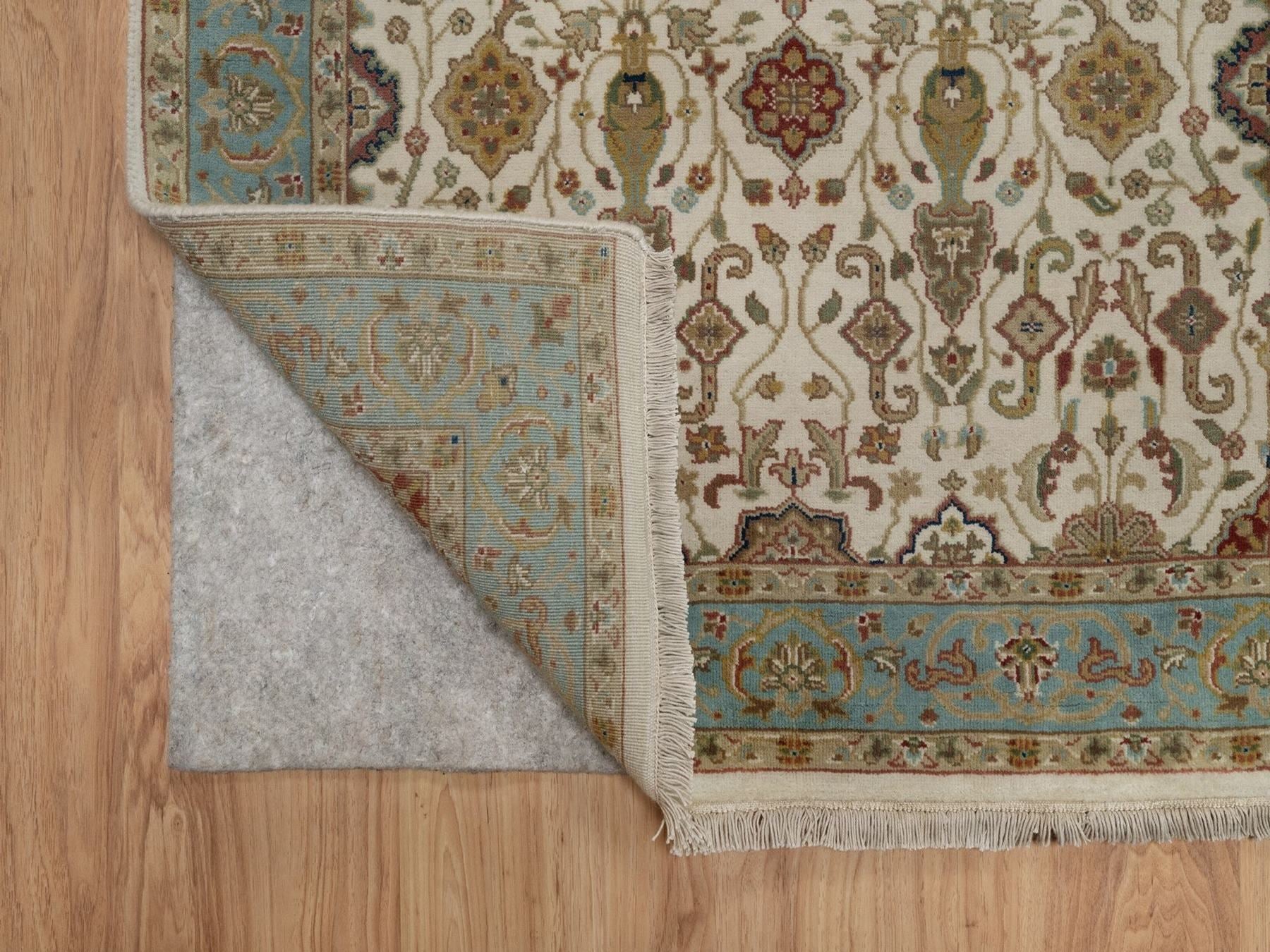 Kashan Fine Oriental hand-knotted wool runner in Ivory & Blue, 3' x 15'6" — SKU O091474 (view 3)