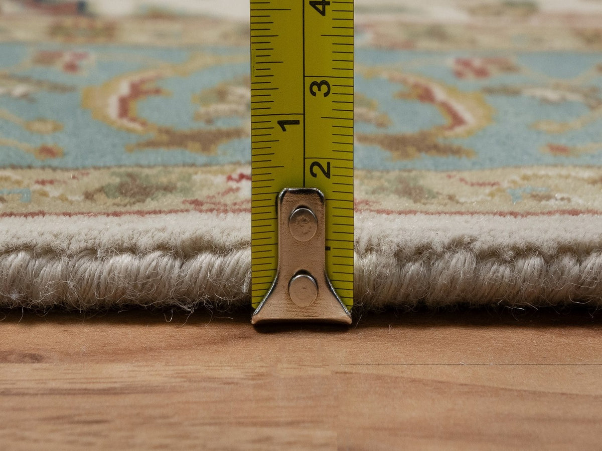 Kashan Fine Oriental hand-knotted wool runner in Ivory & Blue, 3' x 15'6" — SKU O091474 (view 7)