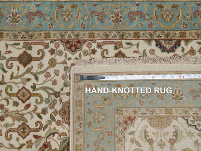 Kashan Fine Oriental hand-knotted wool runner in Ivory & Blue, 3' x 15'6" — SKU O091474 (view 8)