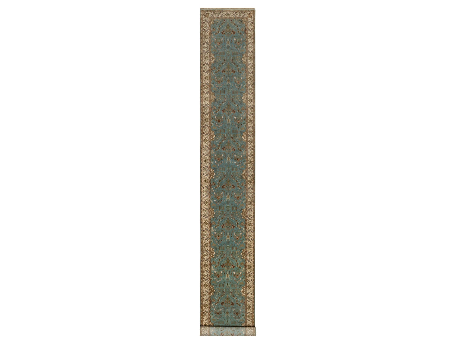Blue 2'9" x 19'8" Fine Oriental Hand knotted Wool Rug - Sku: O091477
