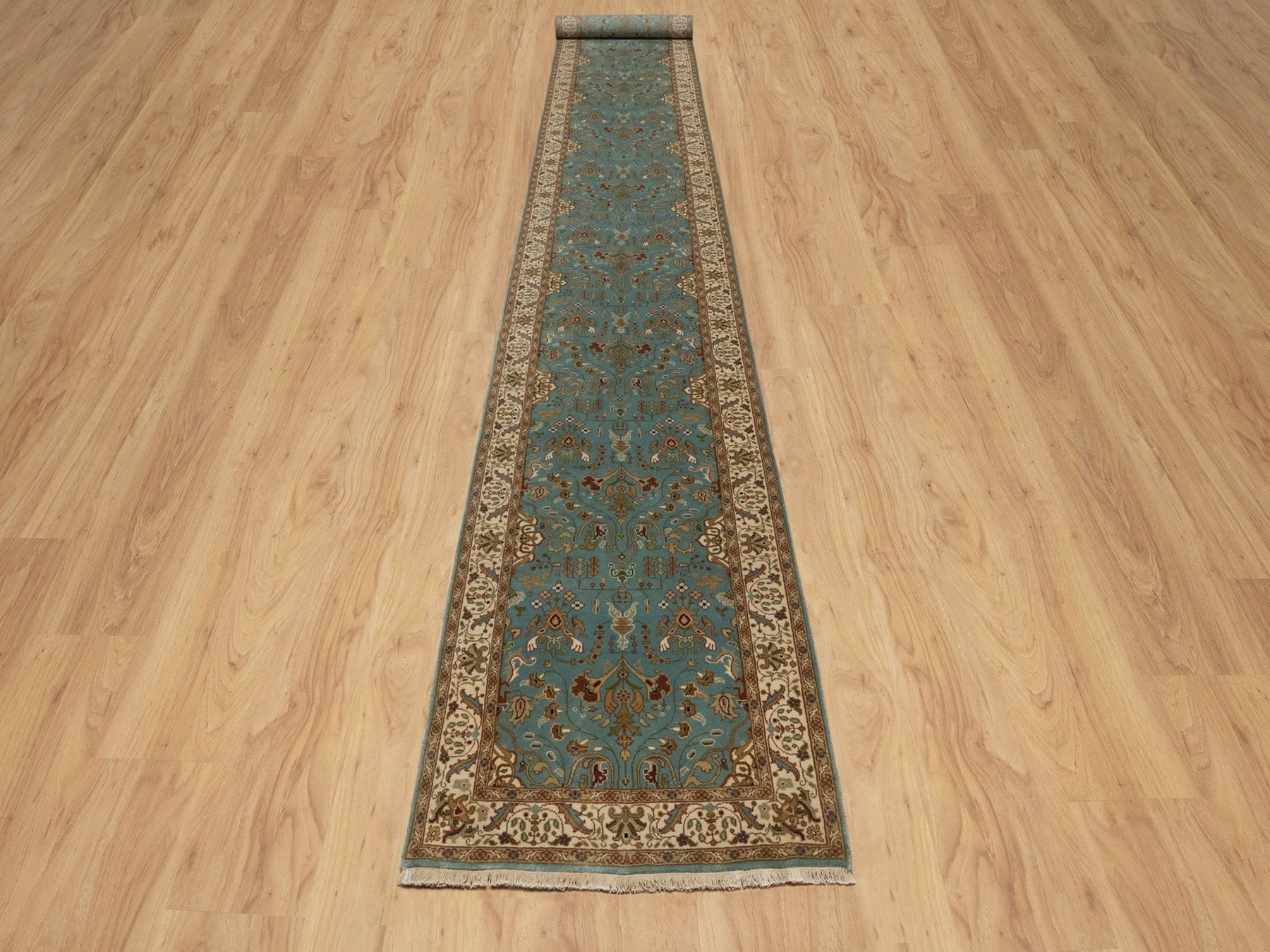 Blue 2'9" x 19'8" Fine Oriental Hand knotted Wool Rug - Sku: O091477