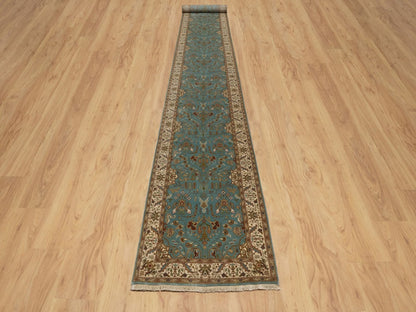 Blue 2'9" x 19'8" Fine Oriental Hand knotted Wool Rug - Sku: O091477