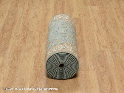 Blue 2'9" x 19'8" Fine Oriental Hand knotted Wool Rug - Sku: O091477