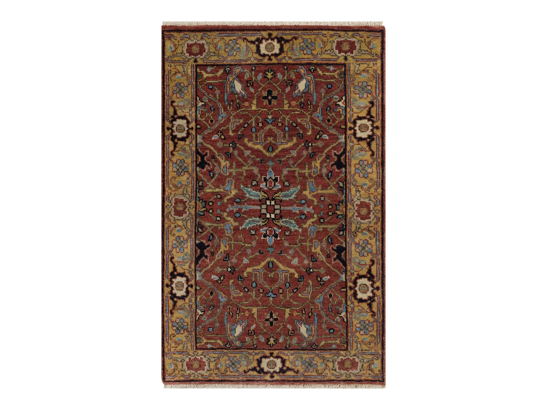 Heriz Heriz hand-knotted wool rug in Red & Gold, 2'1" x 3'3" — SKU O091484