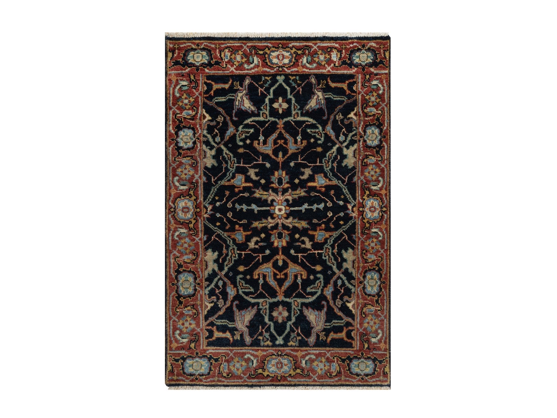 Blue 2'0" x 3'2" Heriz Hand knotted Wool Rug - Sku: O091486