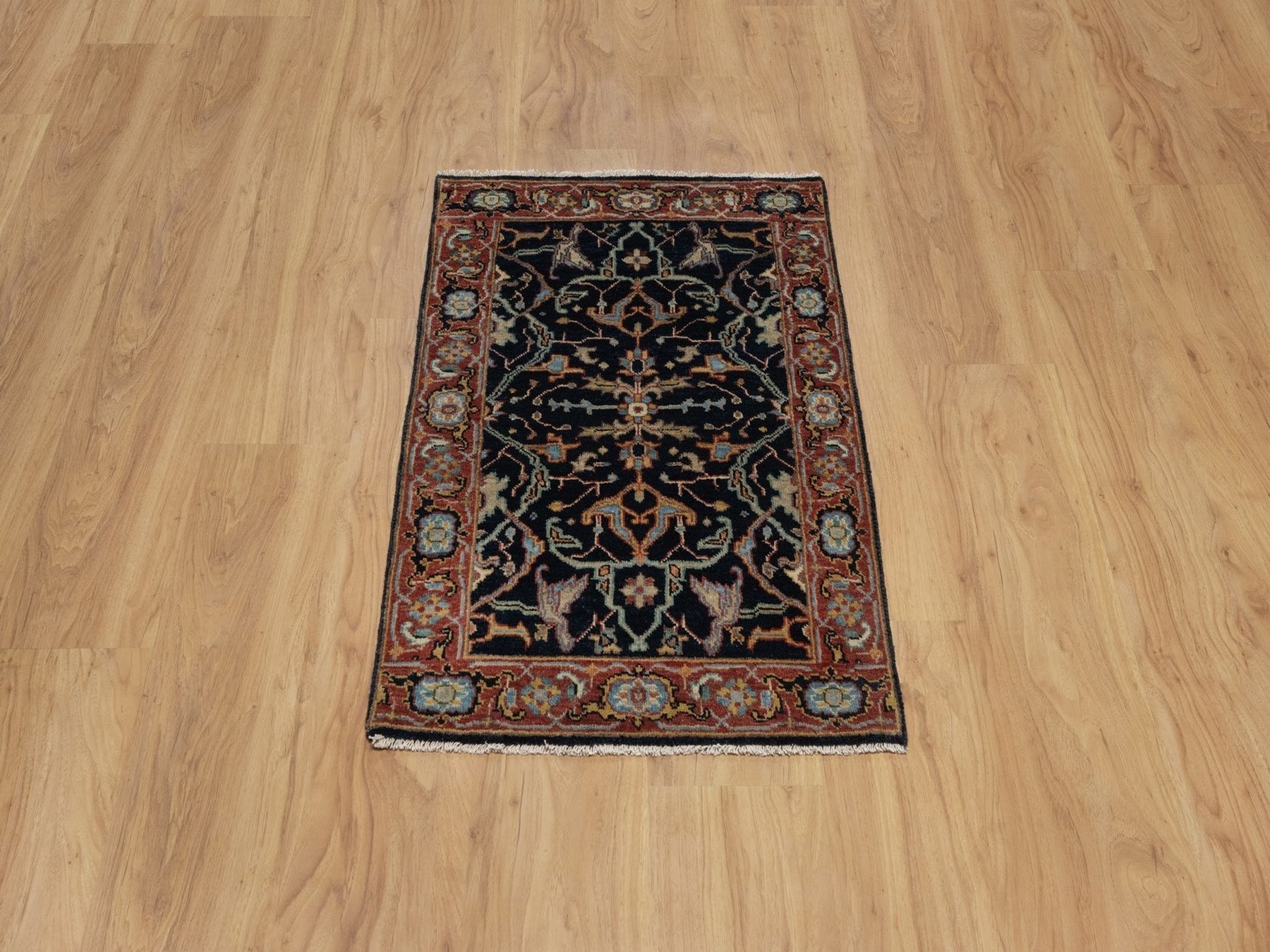 Blue 2'0" x 3'2" Heriz Hand knotted Wool Rug - Sku: O091486