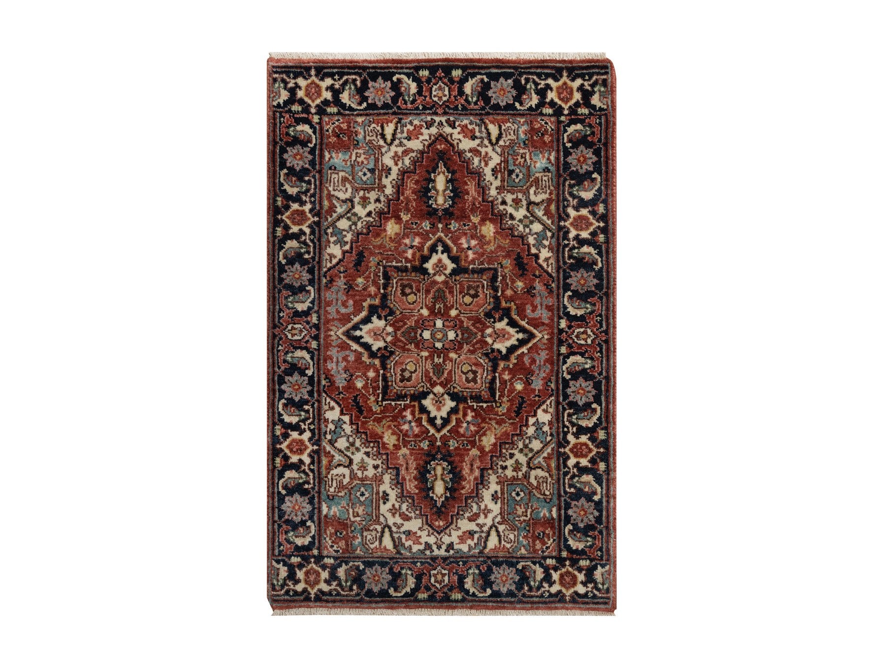 Heriz Heriz hand-knotted wool rug in Red & Midnight Blue, 2' x 3' — SKU O091488