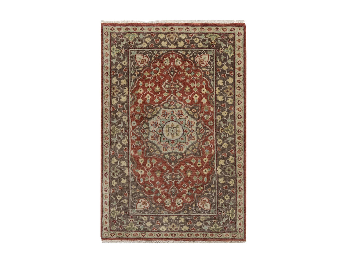 Tabriz Fine Oriental hand-knotted wool rug in Red & Brown, 2' x 3'1" — SKU O091489