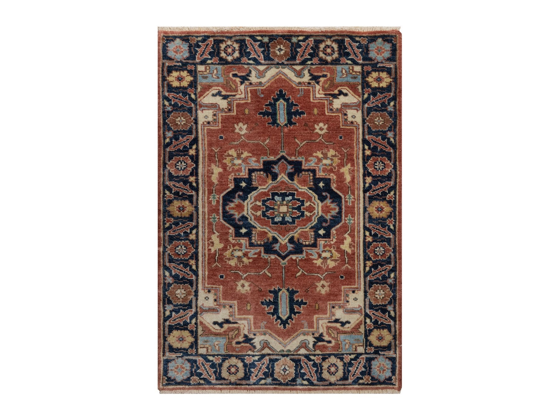 Heriz Heriz hand-knotted wool rug in Red & Midnight Blue, 2'1" x 3'2" — SKU O091496