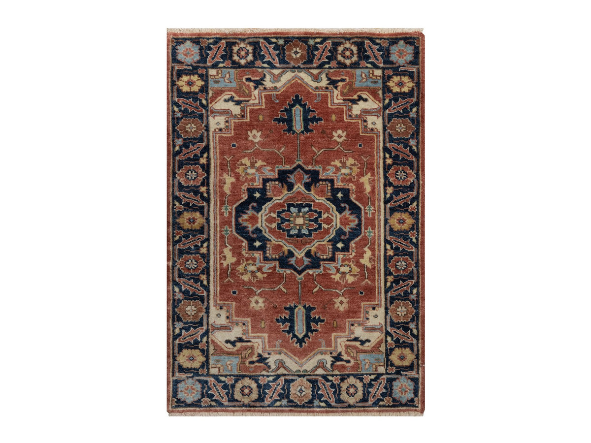 Heriz Heriz hand-knotted wool rug in Red & Midnight Blue, 2'1" x 3'2" — SKU O091496