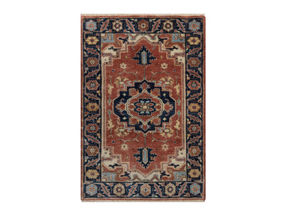 Heriz Heriz hand-knotted wool rug in Red & Midnight Blue, 2'1" x 3'2" — SKU O091496