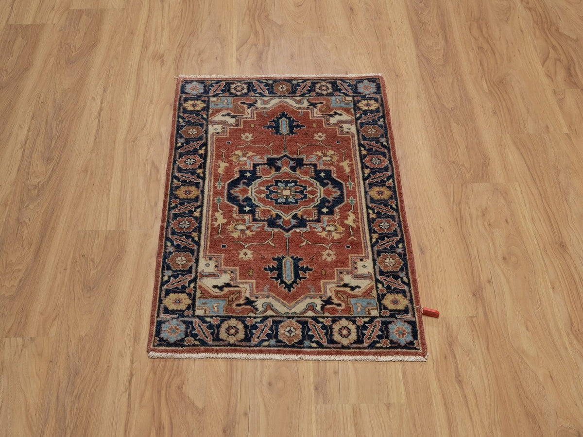 Heriz Heriz hand-knotted wool rug in Red & Midnight Blue, 2'1" x 3'2" — SKU O091496 (view 2)