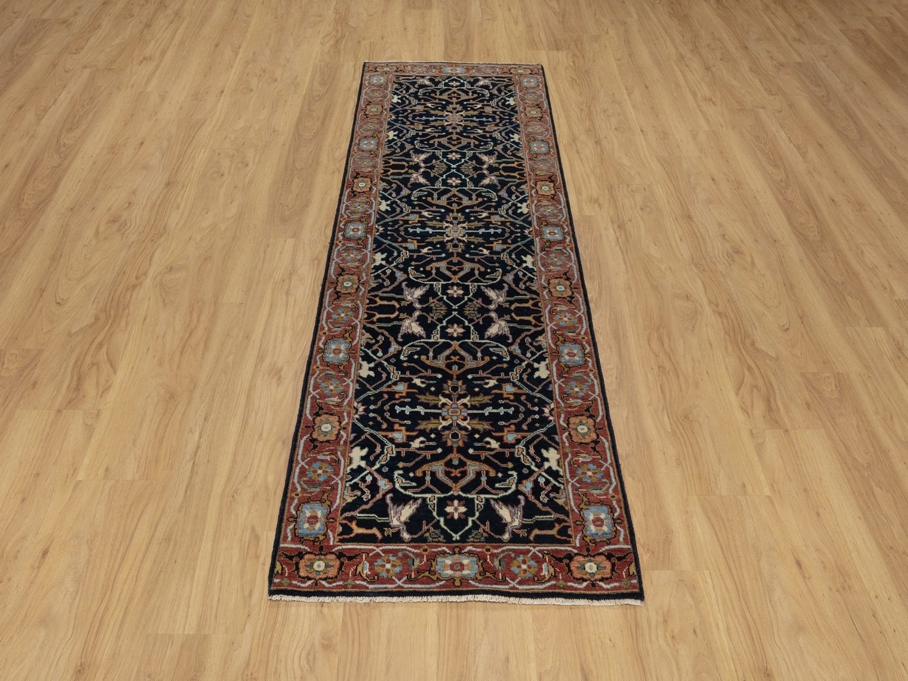 Blue 2'7" x 8'1" Heriz Hand knotted Wool Rug - Sku: O091501