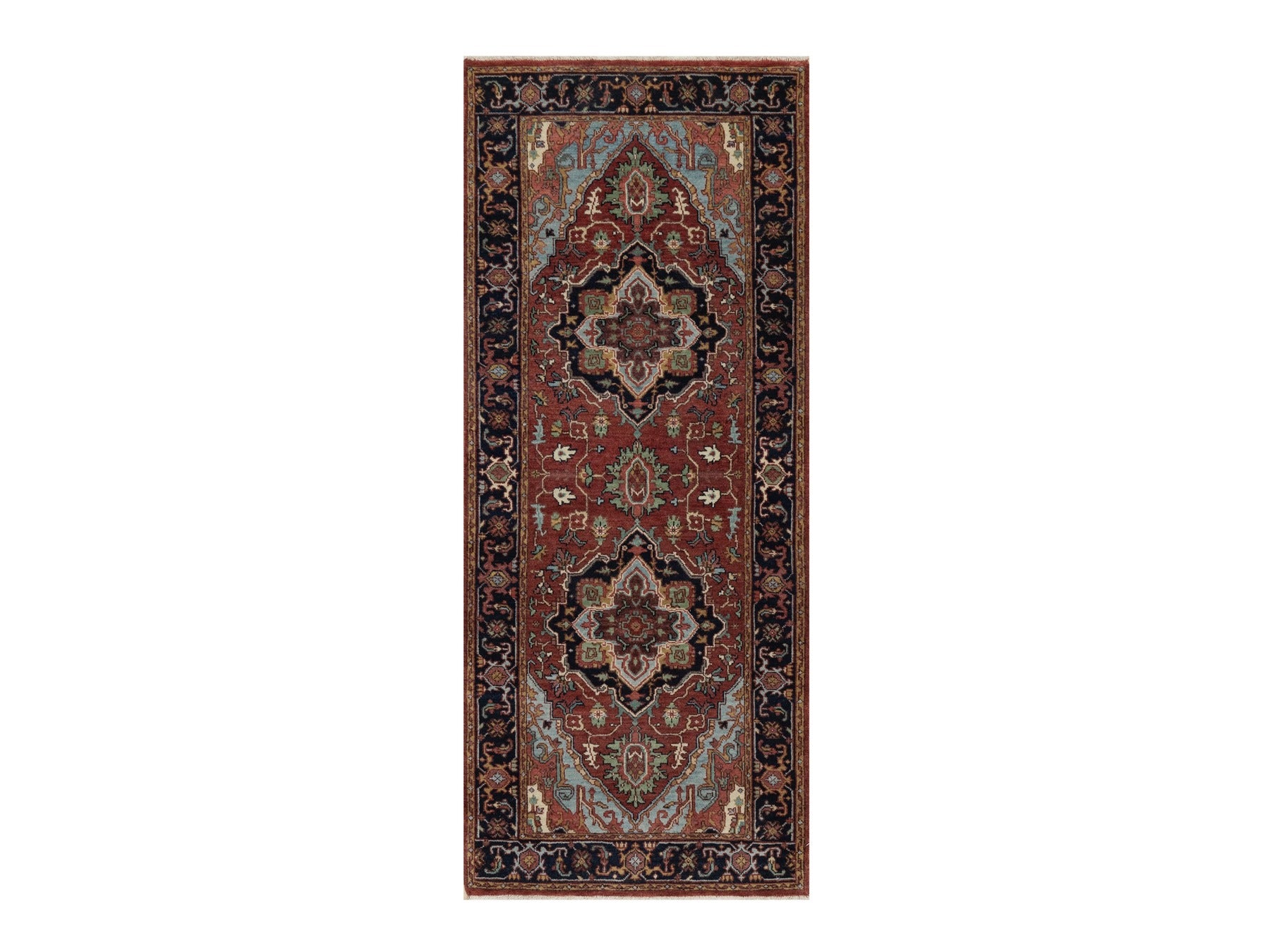 Heriz Heriz hand-knotted wool runner in Red & Midnight Blue, 2'6" x 6'2" — SKU O091502