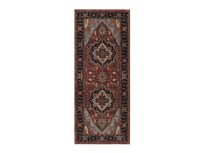 Heriz Heriz hand-knotted wool runner in Red & Midnight Blue, 2'6" x 6'2" — SKU O091502