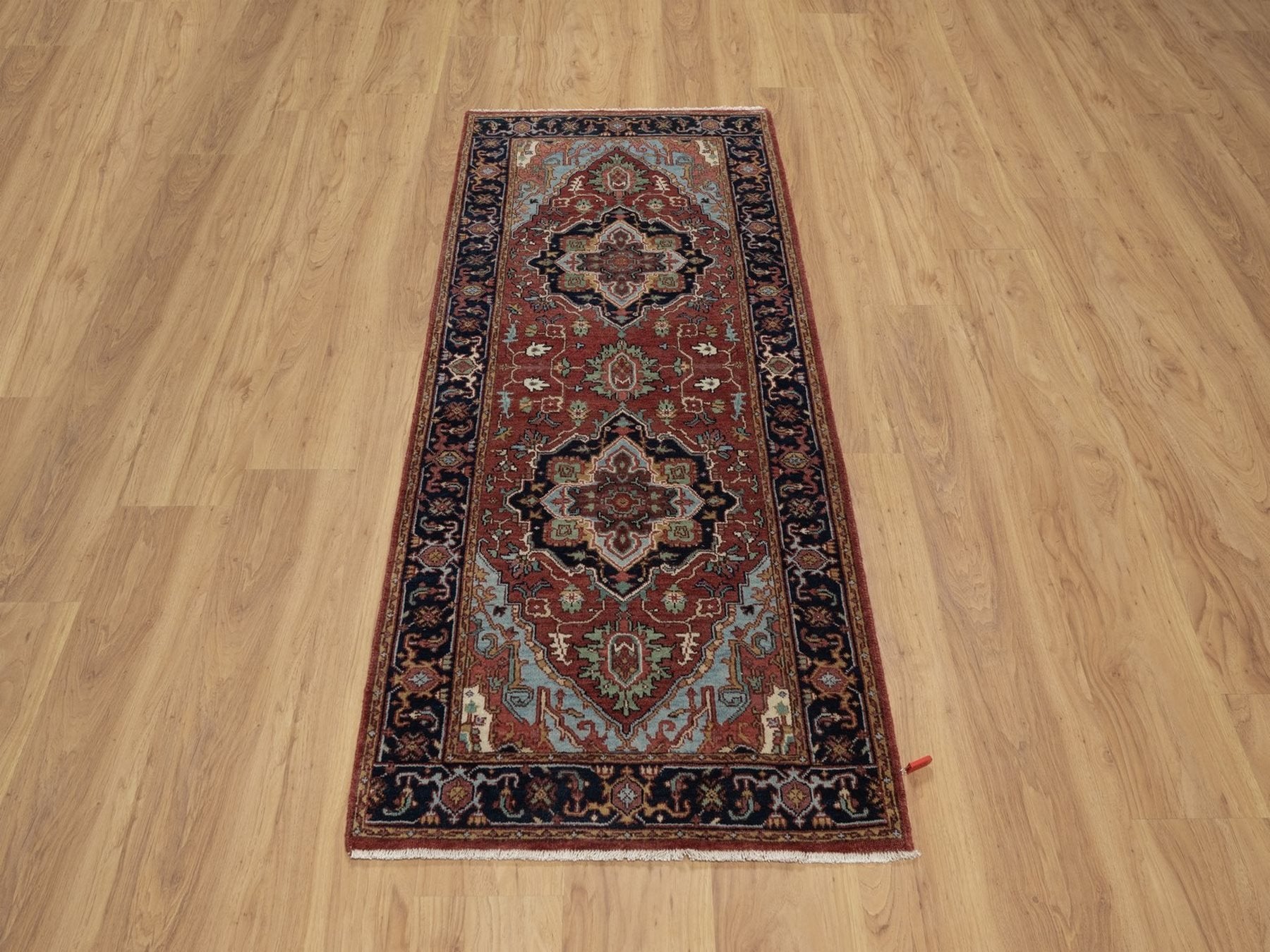 Heriz Heriz hand-knotted wool runner in Red & Midnight Blue, 2'6" x 6'2" — SKU O091502 (view 2)