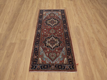 Heriz Heriz hand-knotted wool runner in Red & Midnight Blue, 2'6" x 6'2" — SKU O091502 (view 2)