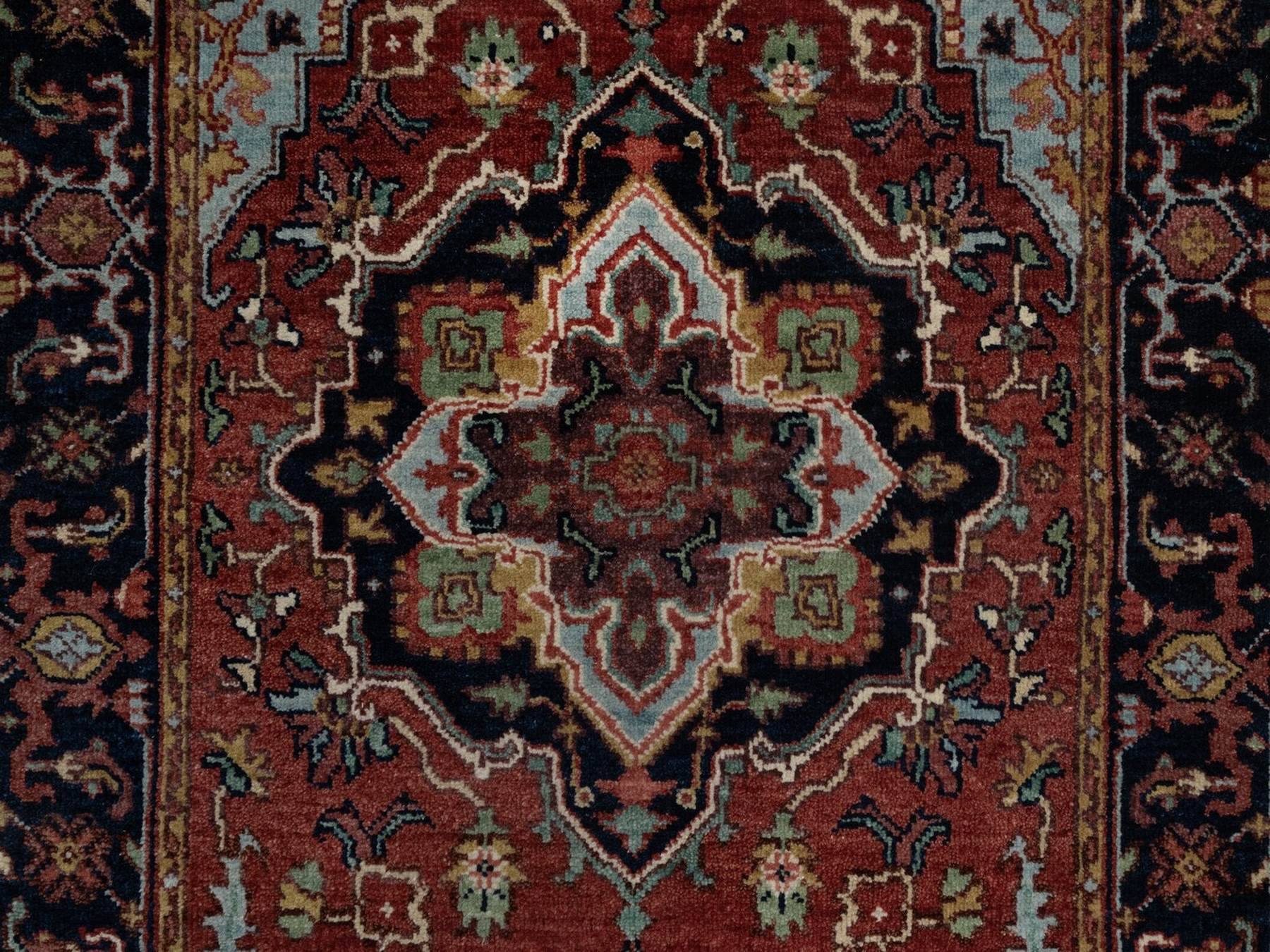 Heriz Heriz hand-knotted wool runner in Red & Midnight Blue, 2'6" x 6'2" — SKU O091502 (view 5)
