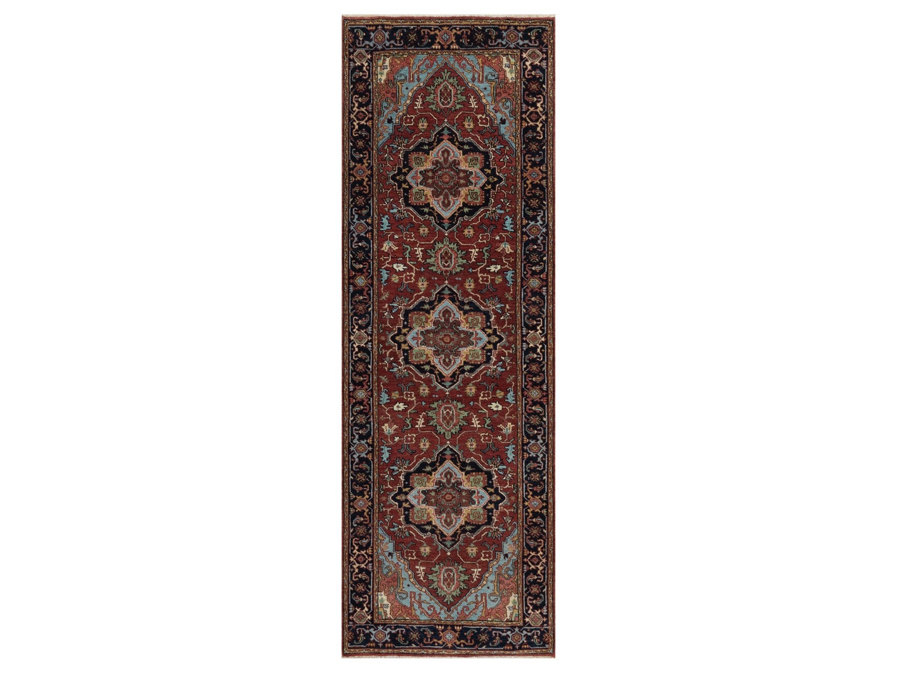 Heriz Heriz hand-knotted wool runner in Red & Midnight Blue, 2'8" x 8'1" — SKU O091504
