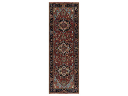 Heriz Heriz hand-knotted wool runner in Red & Midnight Blue, 2'8" x 8'1" — SKU O091504