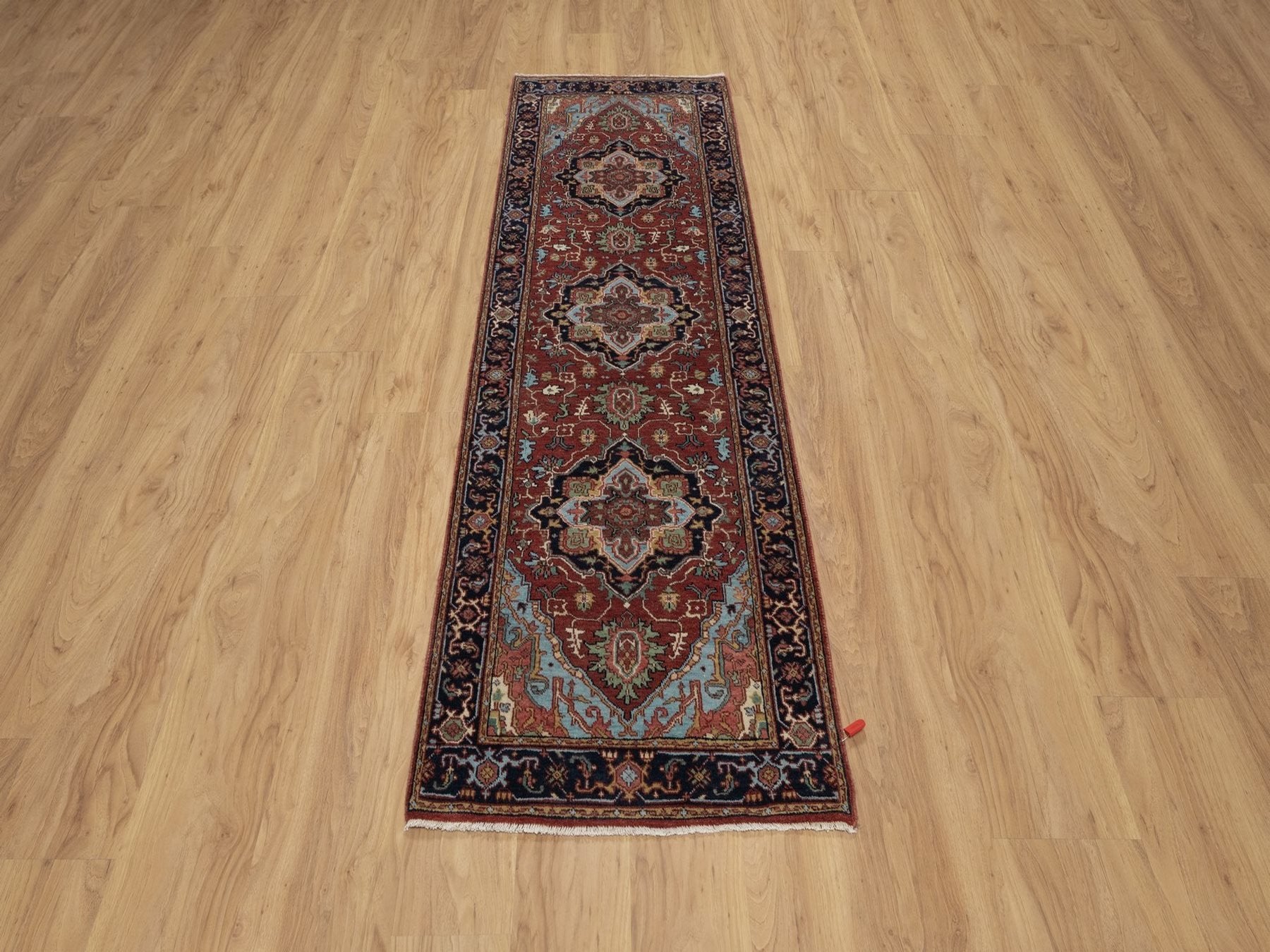 Heriz Heriz hand-knotted wool runner in Red & Midnight Blue, 2'8" x 8'1" — SKU O091504 (view 2)