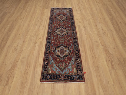 Heriz Heriz hand-knotted wool runner in Red & Midnight Blue, 2'8" x 8'1" — SKU O091504 (view 2)
