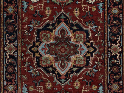 Red 2'8" x 8'1" Heriz Hand knotted Wool Rug - Sku: O091504