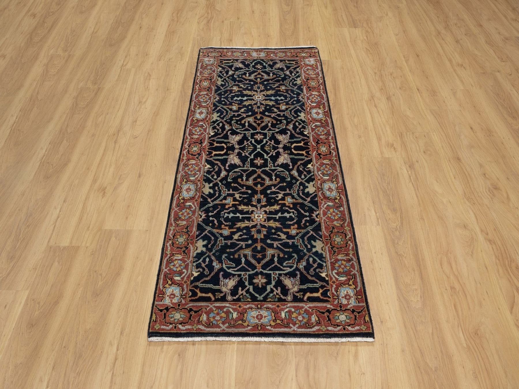 Blue 2'7" x 6'2" Heriz Hand knotted Wool Rug - Sku: O091506