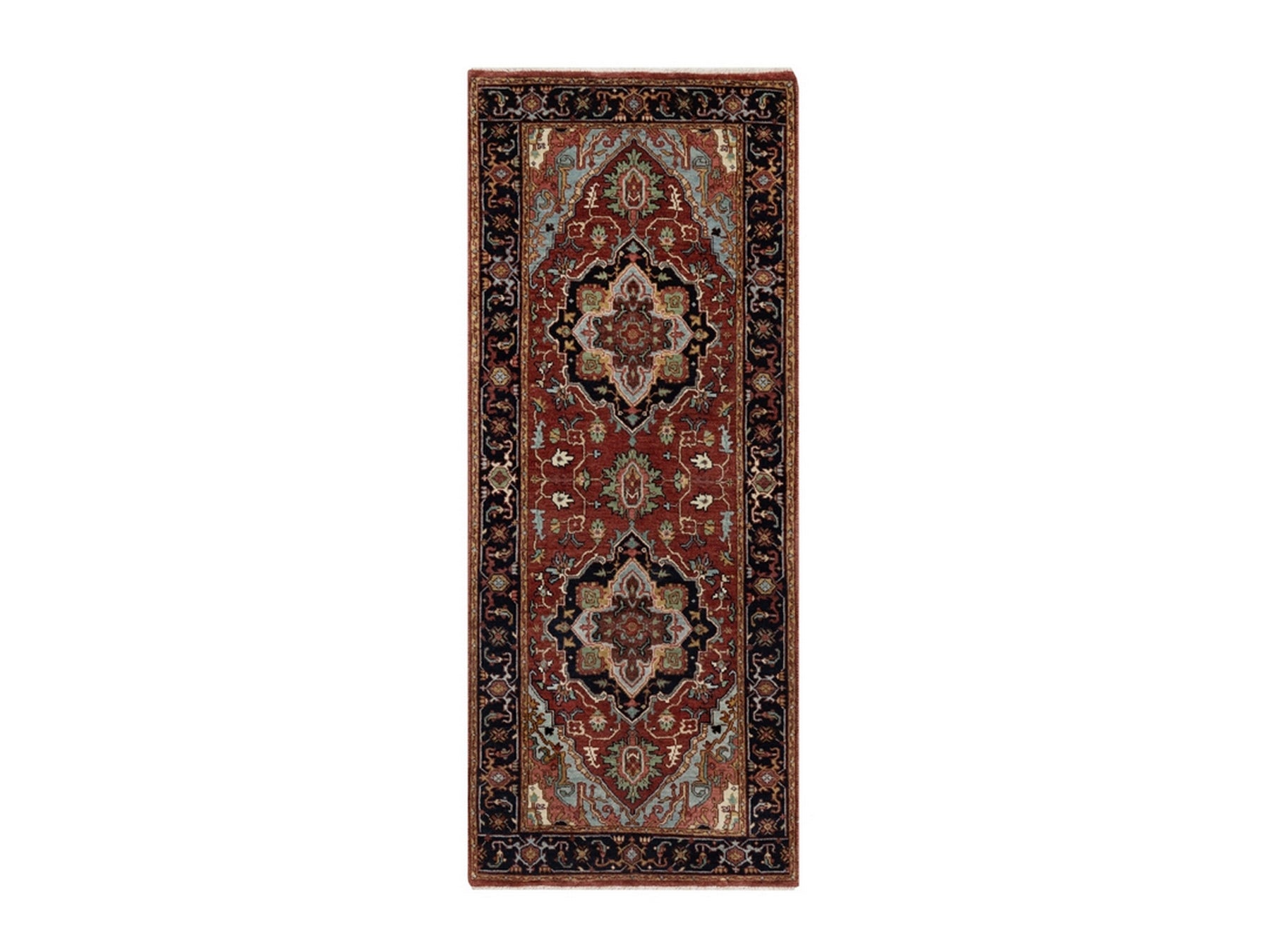 Heriz Heriz hand-knotted wool runner in Red & Midnight Blue, 2'6" x 6'3" — SKU O091507