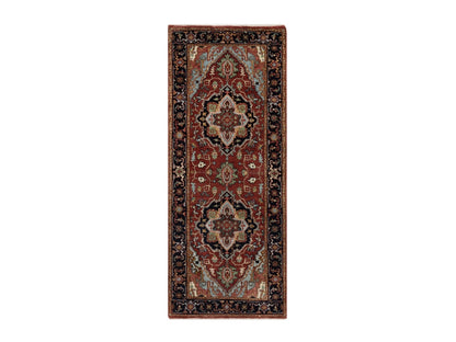 Heriz Heriz hand-knotted wool runner in Red & Midnight Blue, 2'6" x 6'3" — SKU O091507