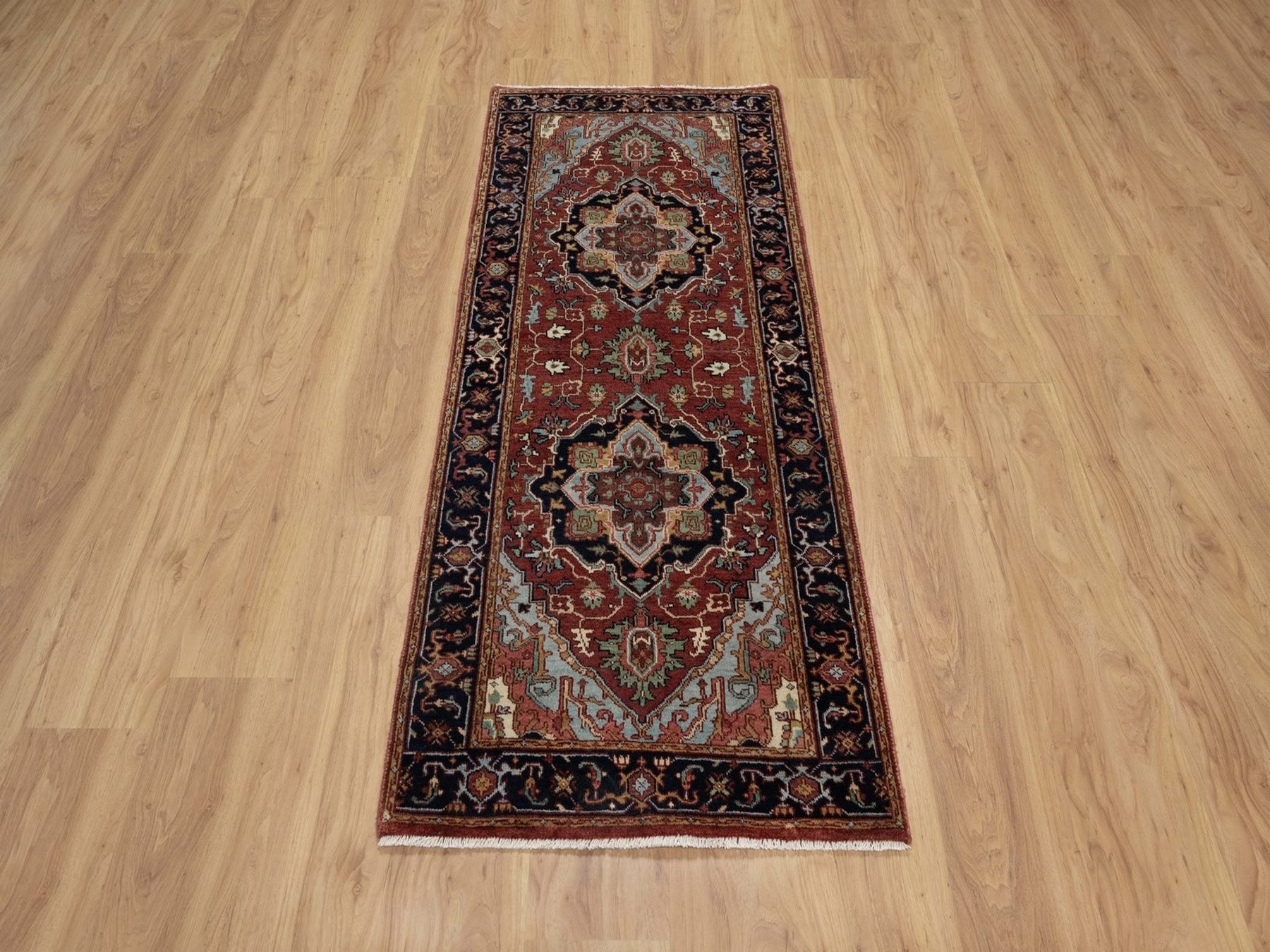 Heriz Heriz hand-knotted wool runner in Red & Midnight Blue, 2'6" x 6'3" — SKU O091507 (view 2)