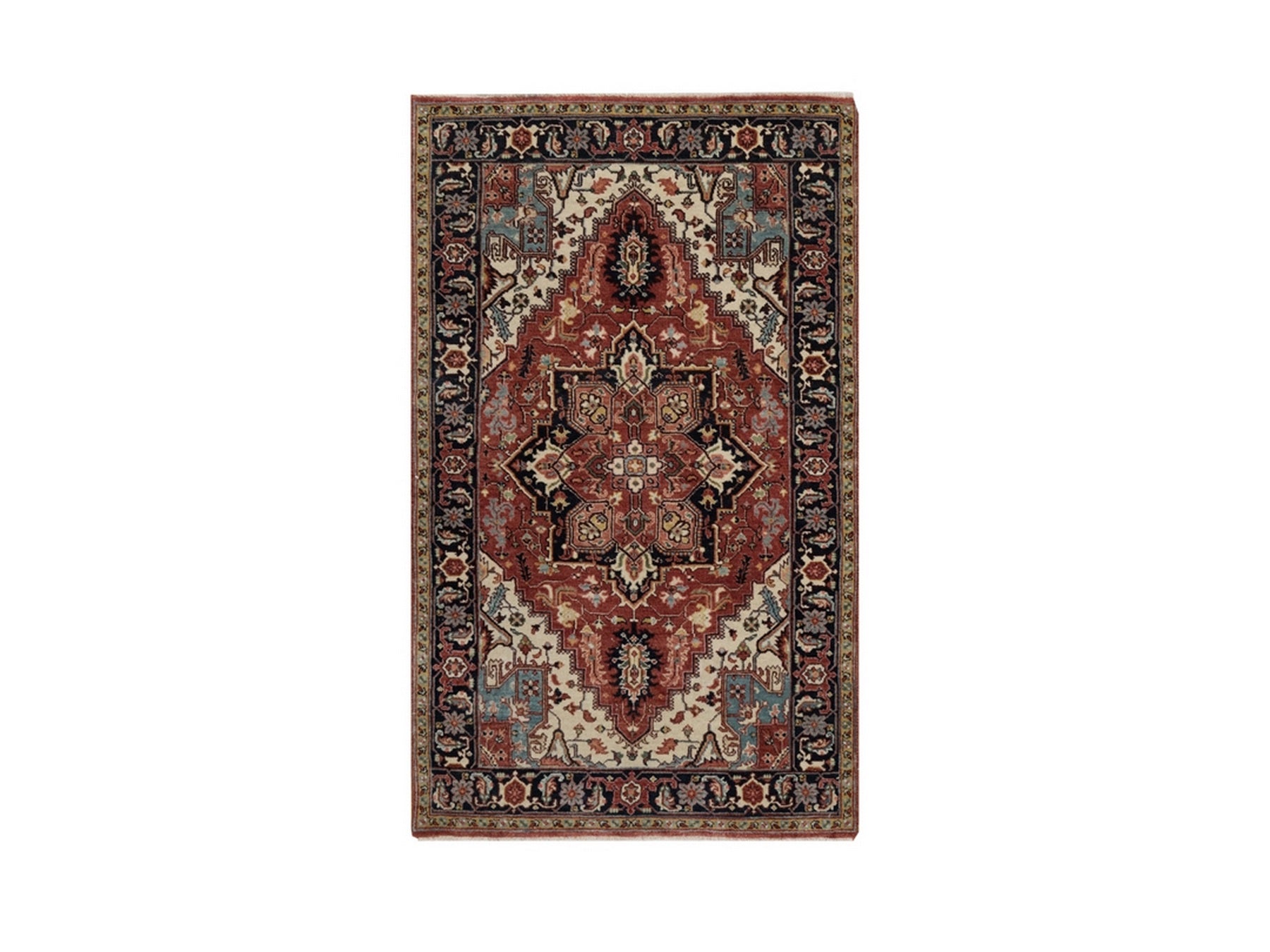 Heriz Heriz hand-knotted wool rug in Red & Midnight Blue, 3' x 5' — SKU O091509
