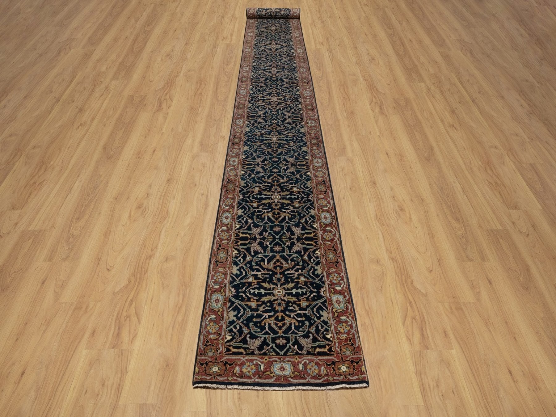Heriz Heriz hand-knotted wool runner in Blue & Red, 2'6" x 20'1" — SKU O091512 (view 2)